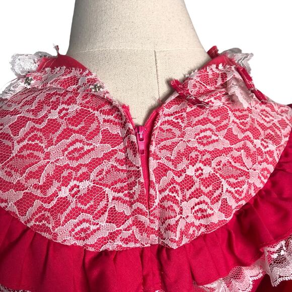 Vintage Square Dance Dress Red Lace Yoke Hand Sewn Circle Skirt Rockabilly - Picture 11 of 13